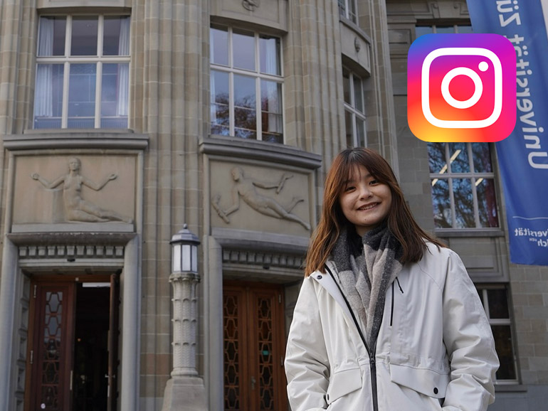 Ashley in front of the main building