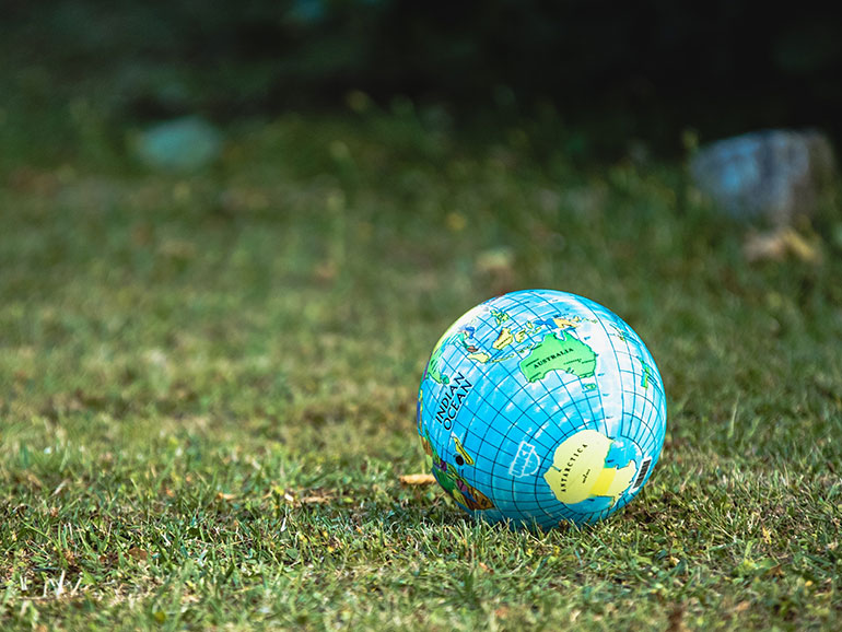 Weltkugel-Ball auf Wiese