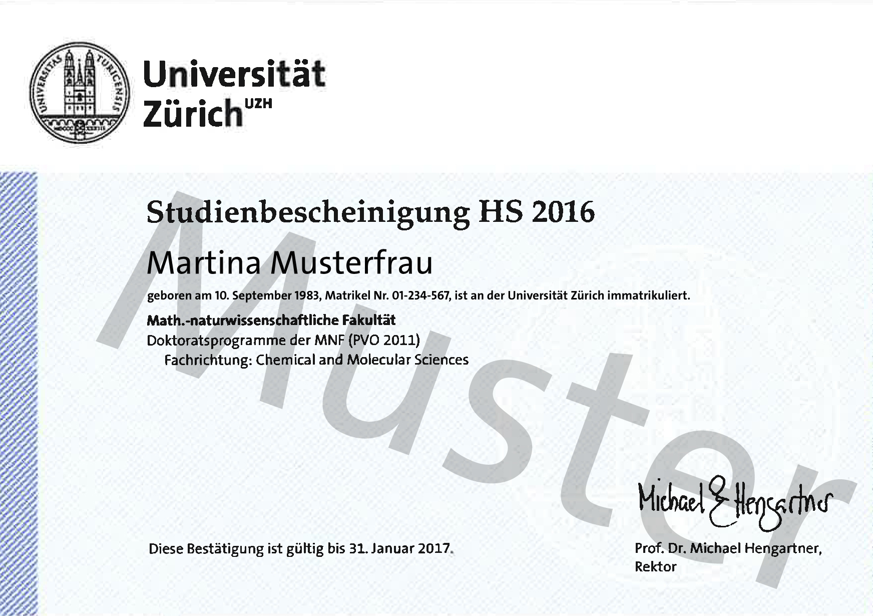 Muster Studienbescheinigung